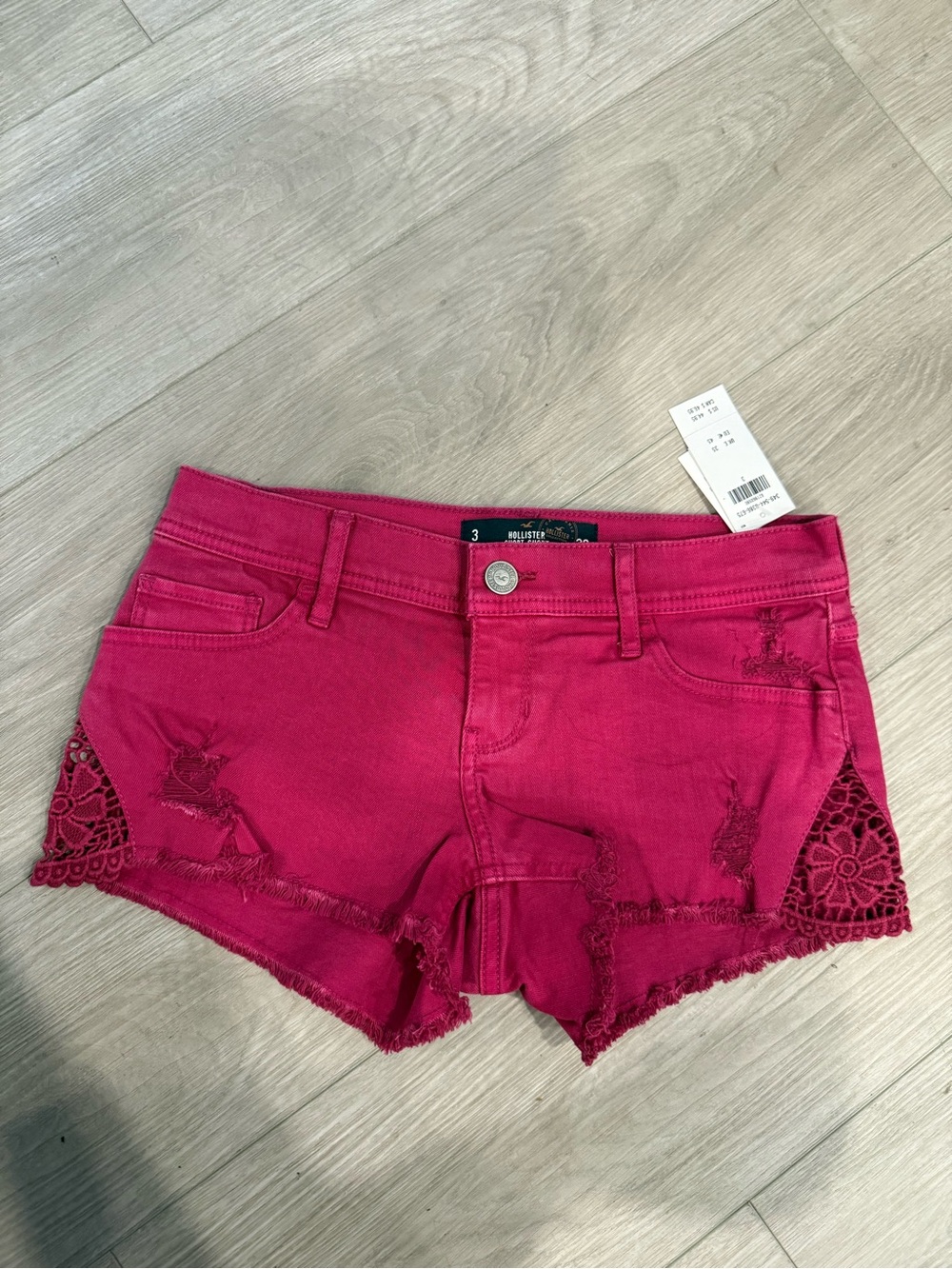 Hollister Women's Bright Fuchsia Distressed Crochet-Trim Lowrise Denim Shorts